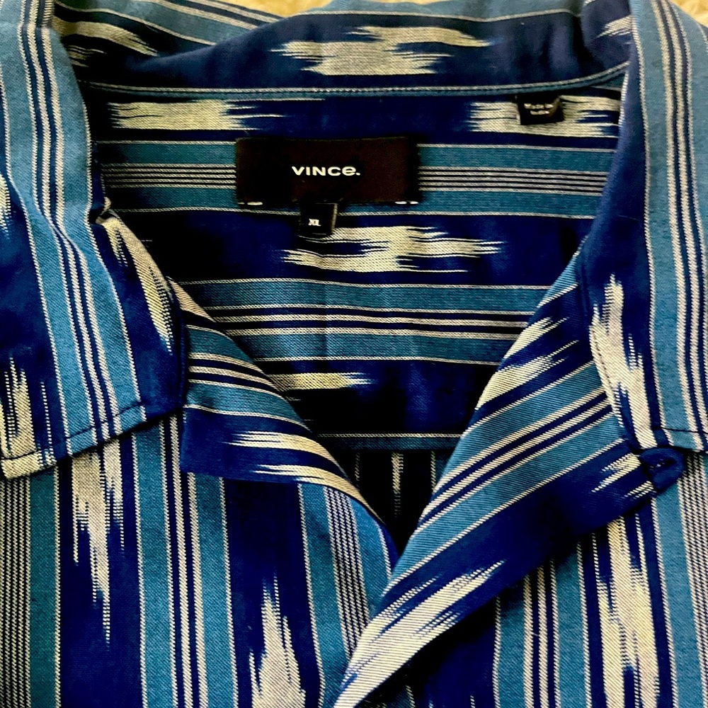 Blue and White Patterned Vince polo